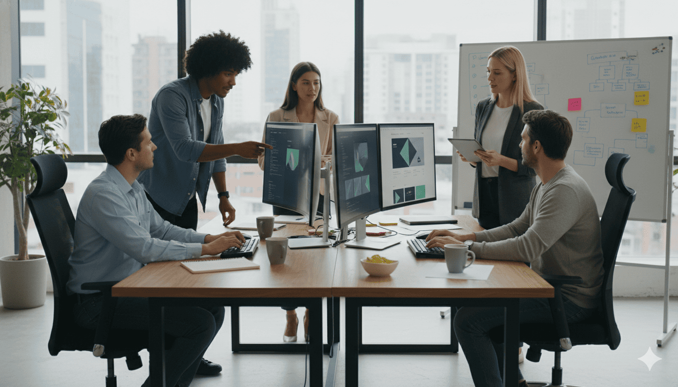 Professional website development team working on modern design